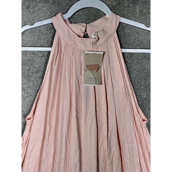 Kirundo Sleeveless Halter Pleated Dress Womens Size Large Peach-Pink Keyhole NWT - Picture 5 of 12